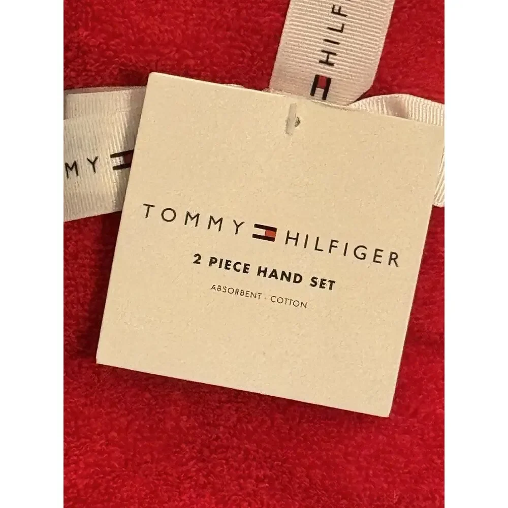 NWT Tommy Hilfiger 2 Piece Hand Towels Absorbent Cotton Red Patriotic Americana